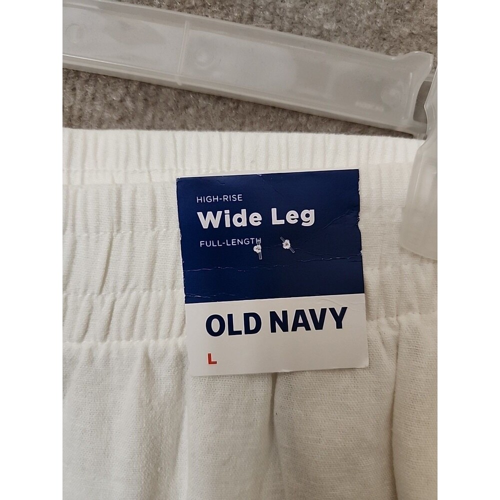 Old Navy Linen Blend Wide Leg Pants Womens L White Pull On Beach Vacation NEW - Picture 7 of 12